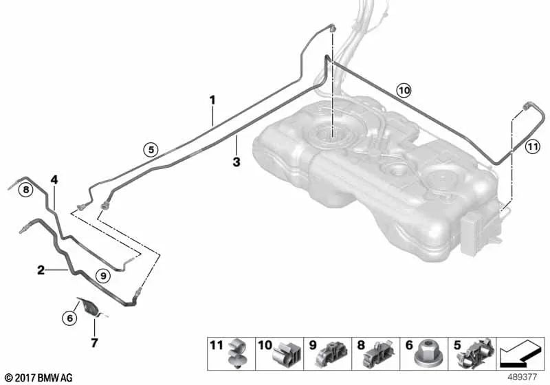 Conducción de combustible para BMW X1 F48, F48N, X2 F39, MINI Mini F60 (OEM 16127386522). Original BMW