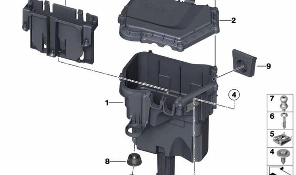 Tapa de caja electrónica OEM 12908506715 para BMW F25, F26. Original BMW.