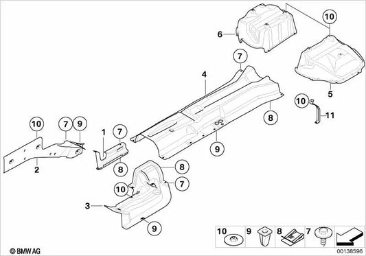 Thermal insulation tunnel/tank for BMW E63, E63N, E64, E64N (OEM 51487009739). Original BMW.