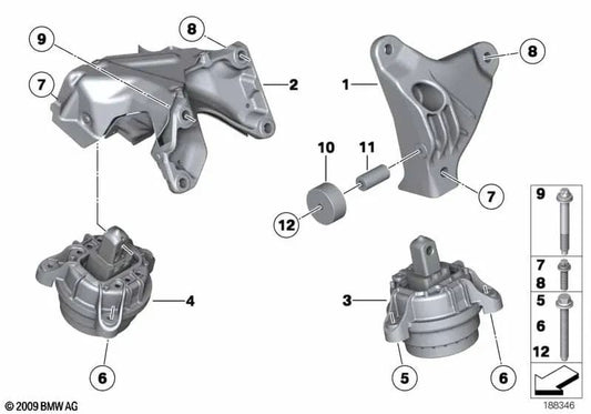 Soporte de motor derecho para BMW F01, F02 (OEM 22116786292). Original BMW