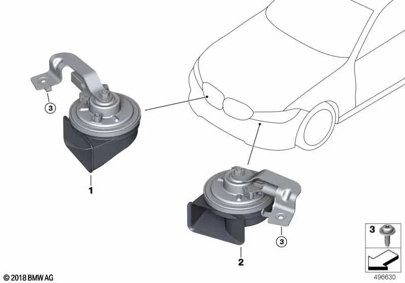 Bocina Aguda Electrónica para BMW Serie 2 G87, Serie 3 G20, G20N, G21, G21N, G28, G28N, Serie 4 G22 (OEM 61335A6FE43). Original BMW