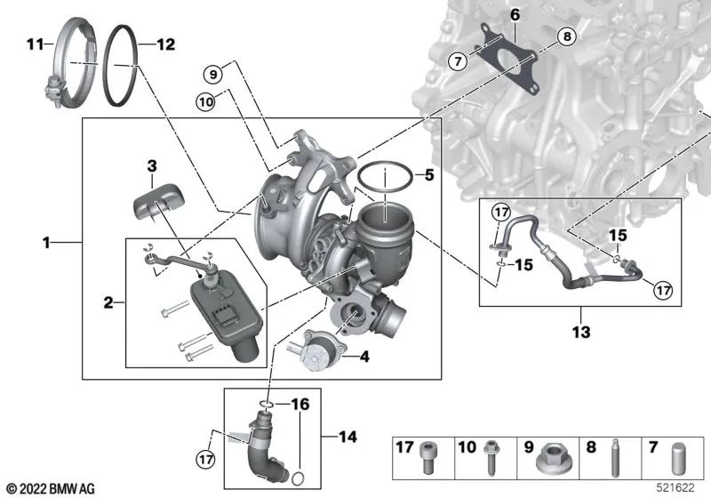 Turbocompresor para BMW Serie 2 U06, X1 U11 (OEM 11655A62734). Original BMW