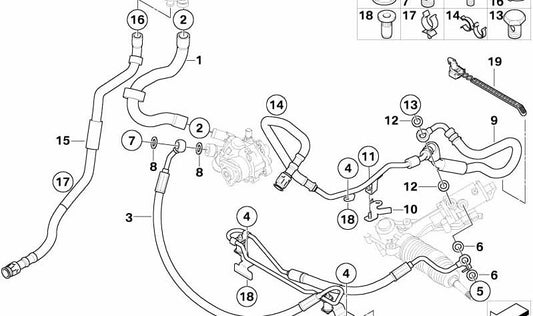 Soporte para tubo de retorno OEM 32416763572 para BMW E60, E61, E63, E64. Original BMW.