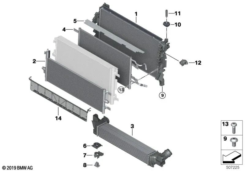 Radiador de refrigerante para BMW F07, F10, F11, F06, F12, F13, F01N, F02N (OEM 17117634563). Original BMW.