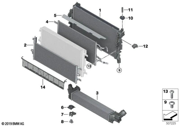 Rejilla de protección contra salpicaduras de piedras para BMW Serie 2 F45, F45N, X1 F48N, F49, F49N, X2 F39 y MINI F60, F60N (OEM 17119847110). Original BMW