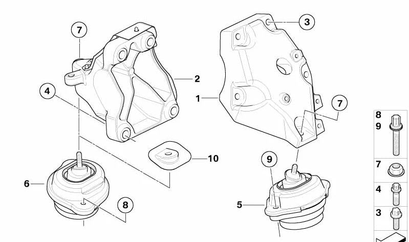 Supporto del motore sinistro OEM 22113421299 per BMW E83. BMW originale.