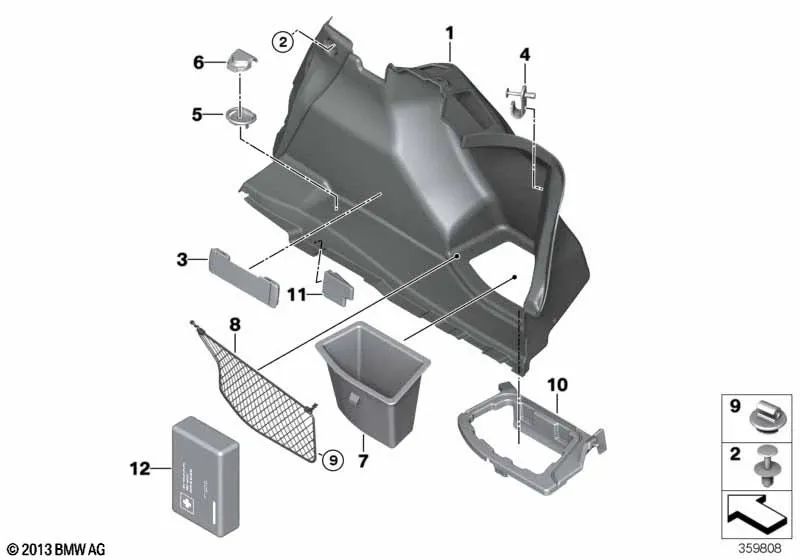 Soporte del Revestimiento del Maletero Derecho para BMW Serie 2 F22, F22N, F23, F23N, F87, F87N (OEM 51477295950). Original BMW.