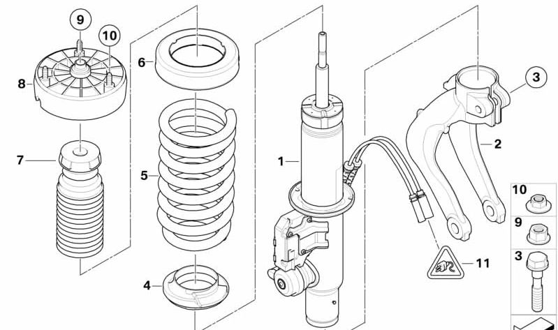 Soporte de amortiguador derecho para BMW X5 E70, E70N, X6 E71, E72 (OEM 31126775086). Original BMW