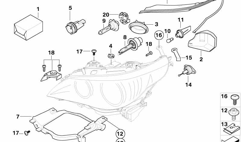 Tapa protectora del faro izquierdo para BMW Serie 5 E60, E61 (OEM 63116933239). Original BMW