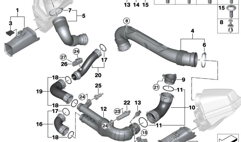 Tubo de aire limpio para BMW Serie 2 G87, Serie 3 G80, G81, Serie 4 G82, G83 (OEM 13718095810). Original BMW