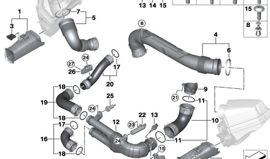 Boquilla de conexión para BMW Serie 2 G87, Serie 3 G80, G81, Serie 4 G82, G83, X3 F97, X4 F98 (OEM 13718054844). Original BMW