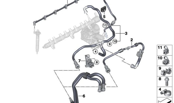 Soporte doble para manguera OEM 13538587890 para BMW F34, G30, G31, G32, G11, G12, G14, G15, G16, G01, G02, G05. Original BMW.