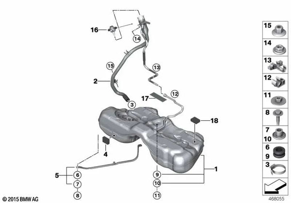 Depósito de combustible de plástico para BMW Serie 7 G11, G11N, G12, G12N (OEM 16117411799). Original BMW