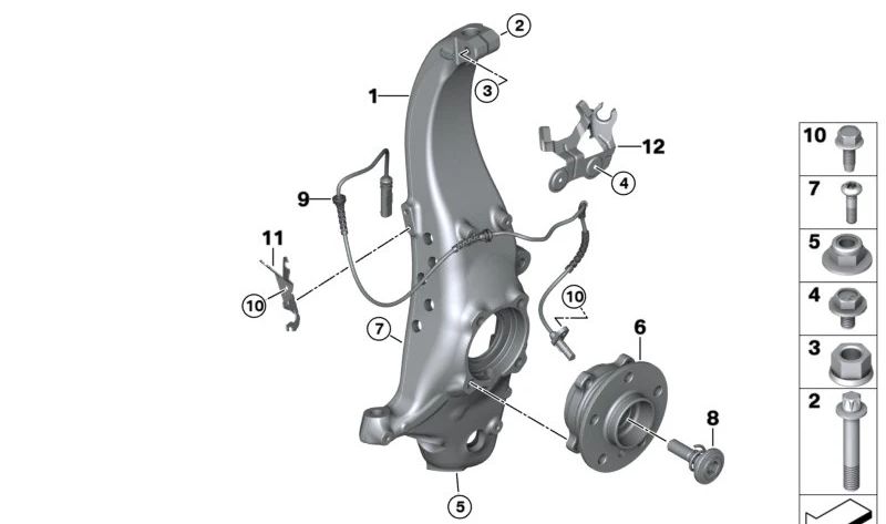 Soporte para manguera de freno delantera derecha para BMW I12, I15 (OEM 34526860138). Original BMW