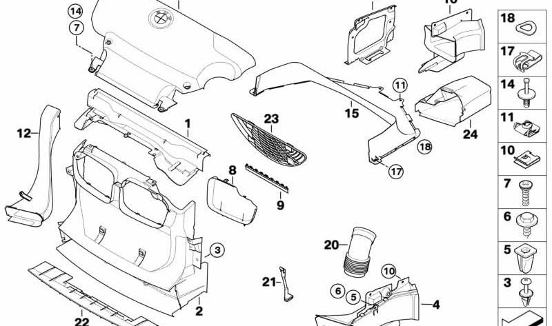 Conducto de aire delantero izquierdo OEM 51717894703 para BMW E46. Original BMW.