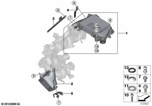 Intercooler support for BMW 5 Series G30, G31, 7 Series G11, G12, X5 G05, X6 G06, X7 G07 (OEM 11658575741). Genuine BMW.