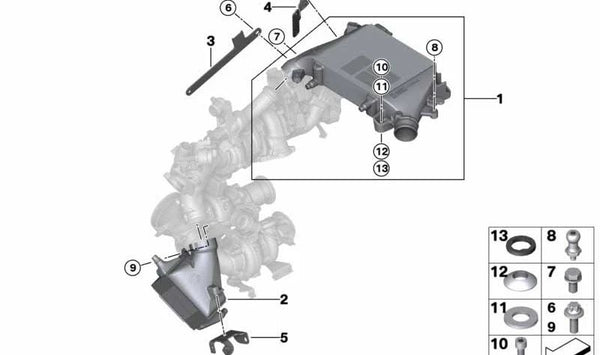 Soporte del Intercooler para BMW Serie 5 G30, G31, Serie 7 G11, G12, X5 G05, X6 G06, X7 G07 (OEM 11658575740). Original BMW