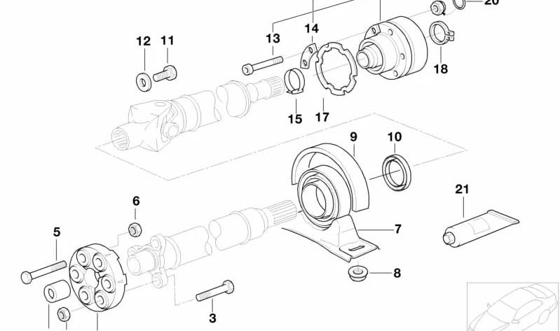 Rodamiento central del eje de transmisión (Mittellager) OEM 26122228917 para BMW E39, E38, X5 E53. Original BMW.