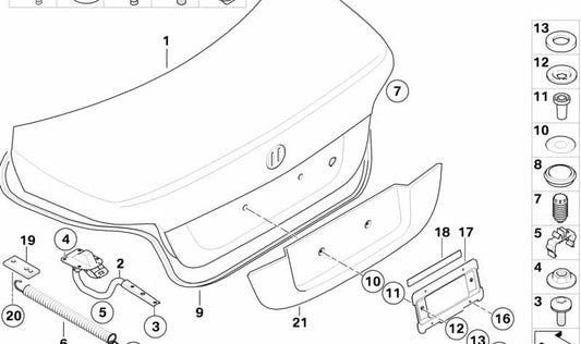 Bisagra portón trasero derecha para BMW Serie 5 E60, E60N (OEM 41627111388). Original BMW