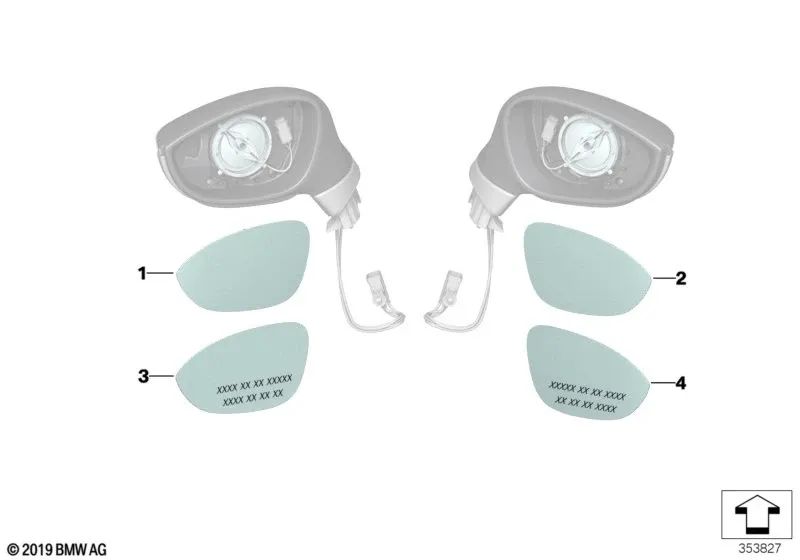 Cristal de espejo calefactado gran angular izquierdo para BMW I12, I12N, I15, E89 (OEM 51167251685). Original BMW