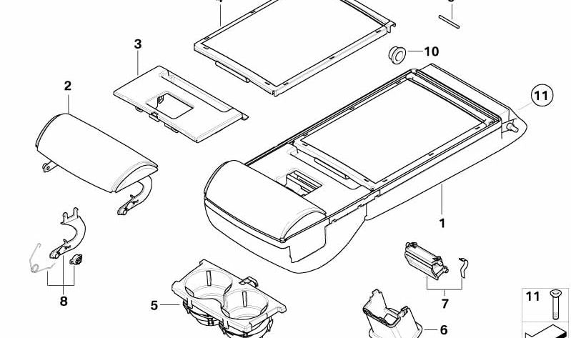 Desbloqueo Reposabrazos para BMW E60, E61 (OEM 52207135888). Original BMW