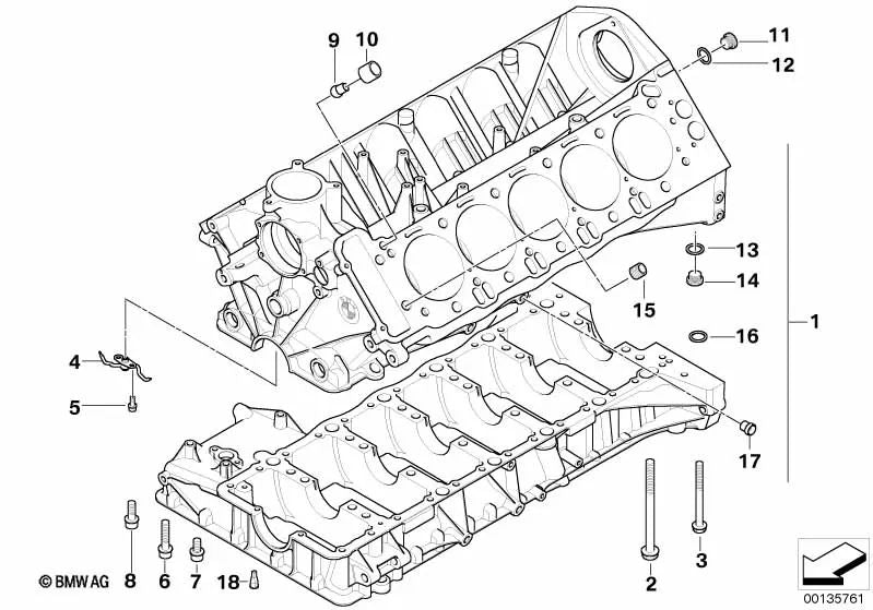 Tornillo hexagonal con arandela para BMW Serie 5 E60, E61N, Serie 6 E63, E64 (OEM 11117834142). Original BMW