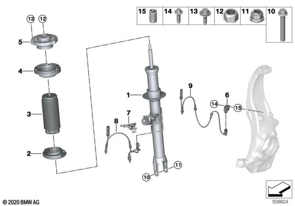 Amortiguador delantero derecho VDC para BMW Serie 5 G31, G31N (OEM 37106866528). Original BMW.