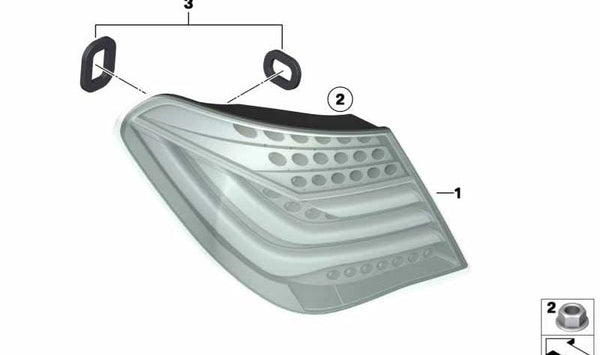 Piloto trasero pared lateral izquierda para BMW F01, F02, F04 (OEM 63217182201). Original BMW.