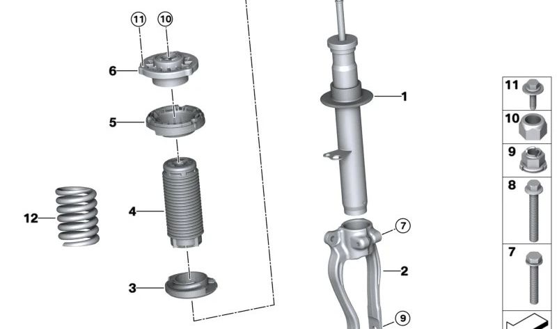 Front left shock absorber for BMW 5 Series G31, G31N (OEM 31316866639). Original BMW