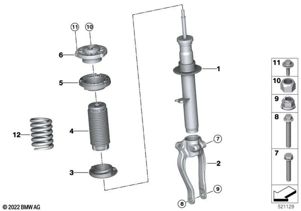 Amortiguador delantero derecho para BMW Serie 5 G30N, G31N (OEM 31316896024). Original BMW.