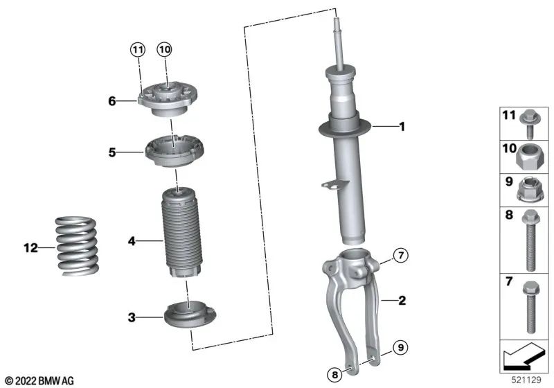 Front right shock absorber for BMW 5 Series G31, G31N (OEM 31316866640). Original BMW