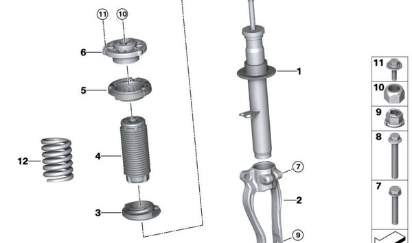 Amortiguador delantero derecho para BMW Serie 5 G30N, G31N (OEM 31316896042). Original BMW