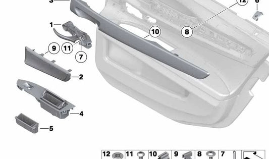 Inserto cenicero puerta parte trasera izquierda para BMW F01, F02, F04 (OEM 51429168669). Original BMW