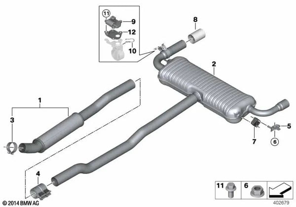 Silenciador trasero con válvula de escape para BMW F45 (OEM 18308627264). Original BMW.