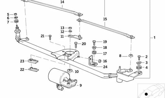 Vástago del limpiaparabrisas para BMW Serie 3 E36 (OEM 61618215989). Original BMW.