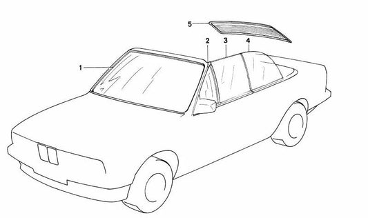 Parabrisas verde con franja parasol verde OEM 51311935631 para BMW E30. Original BMW.