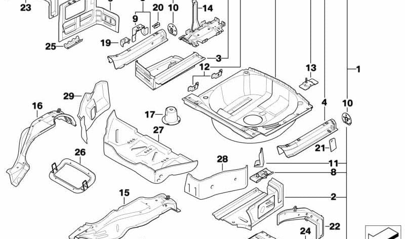 Larguero trasero izquierdo para BMW Serie 3 E46 (OEM 41118231751). Original BMW