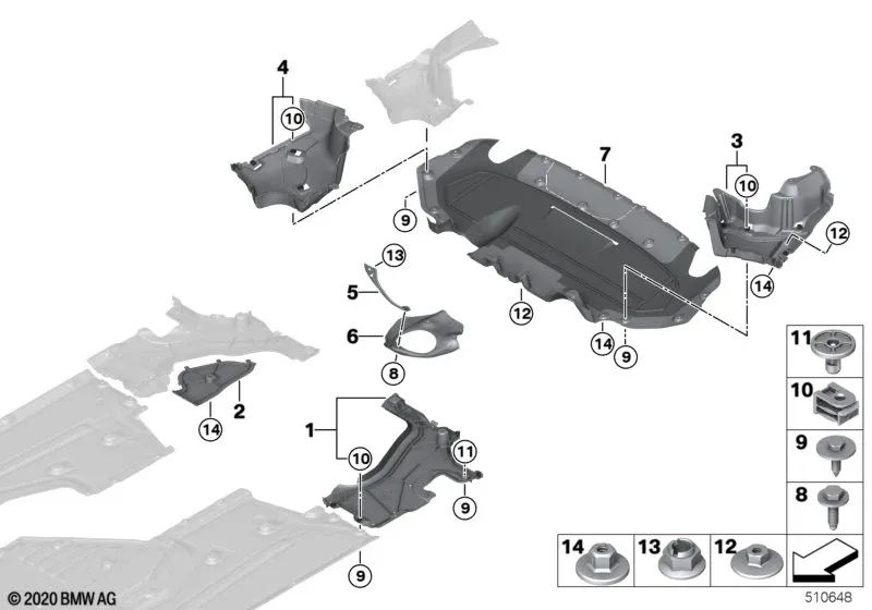 Revestimiento del bajo del coche trasero derecho para BMW Serie 8 F91, F92, F93 (OEM 51758079996). Original BMW.