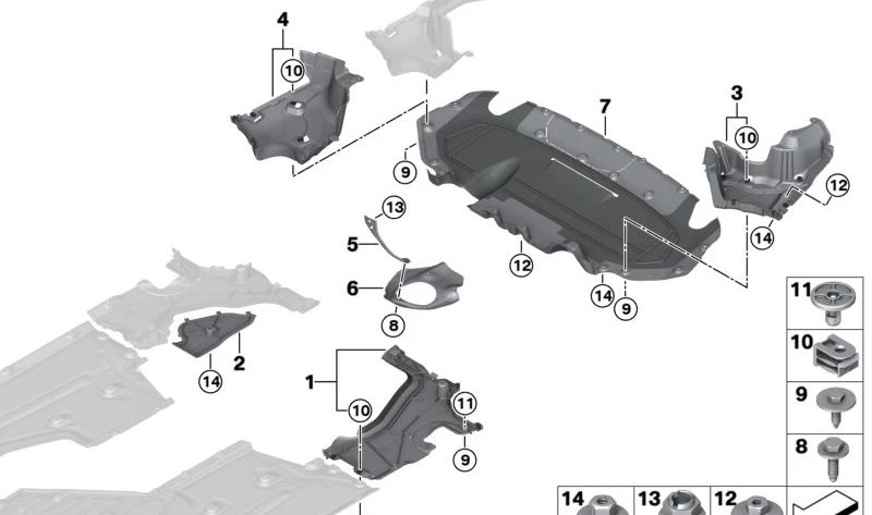 Envolvente inferior del tanque izquierda para BMW G15, G16 (OEM 51757495573). Original BMW.