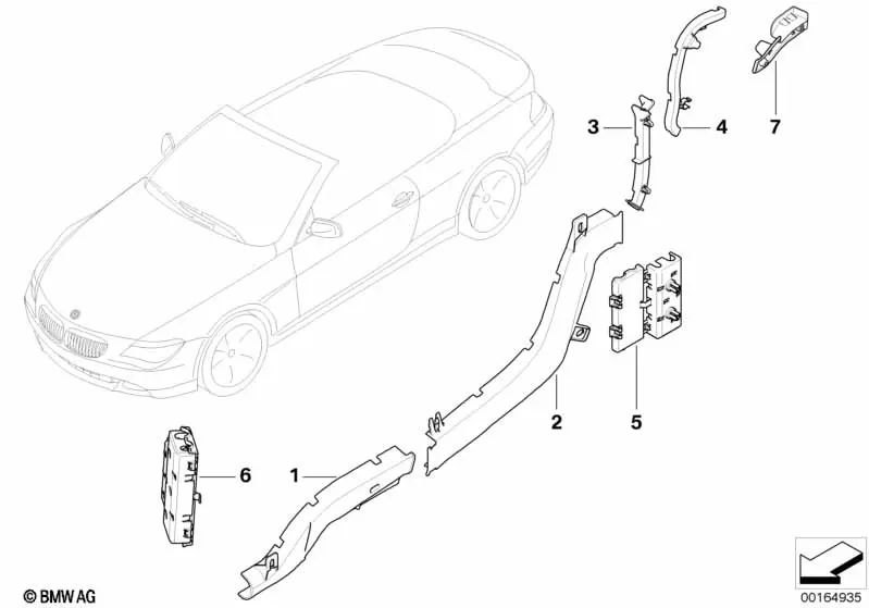 Cobertura de bisagra izquierda para BMW Serie 6 E64 (OEM 61136941433). Original BMW