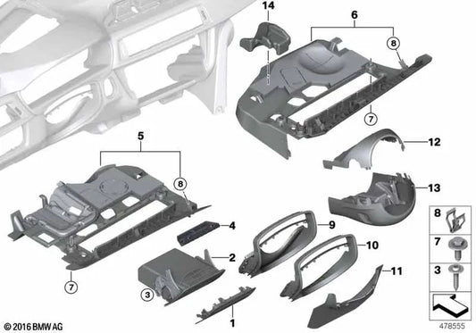 Folding compartment driver's side for BMW 3 Series F34N, 4 Series F32N, F33N, F36N (OEM 51456833344). Original BMW