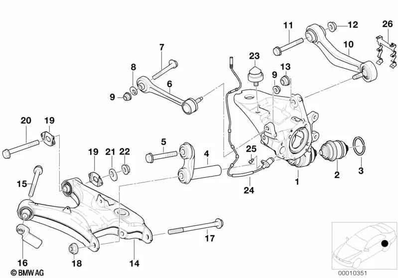 Right swing arm for BMW 5 Series E39 (OEM 33321093724). Original BMW.