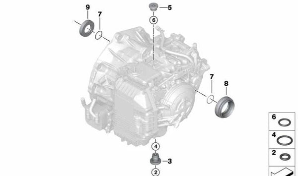 Sello de Eje de Salida para BMW Serie 1 F40, Serie 2 F44, F45N, F46N, X1 F48, F48N, X2 F39, MINI F54, F55, F56, F57, F60 (OEM 24278699896). Original BMW