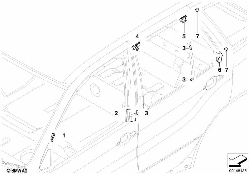 Sellado del Triángulo del Espejo Superior Izquierdo para BMW X5 E53 (OEM 51337016589). Original BMW