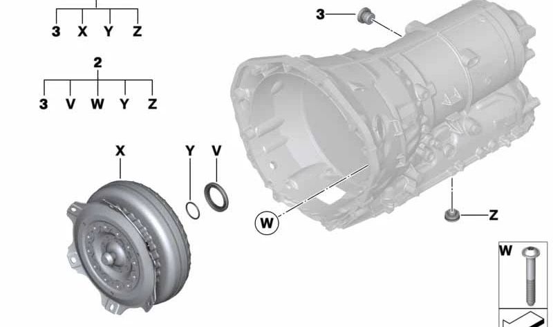 Kit de reparación de convertidor de par OEM 24407544947 para BMW F20, F21, F30, F31. Original BMW.