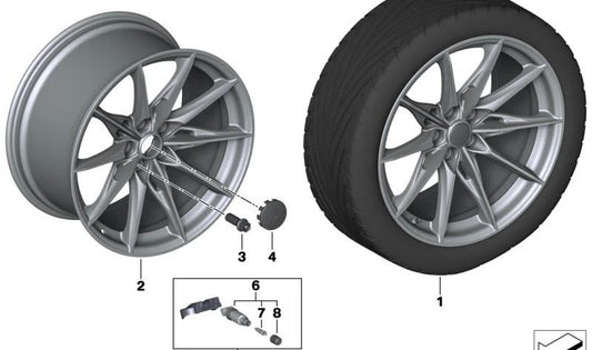 Roues en alliage OEM 3611813060 Finition GunMetal congelée pour la série BMW 3 (F30, G20), série 4 (F32, F33, F36) et d'autres modèles compatibles. BMW d'origine.