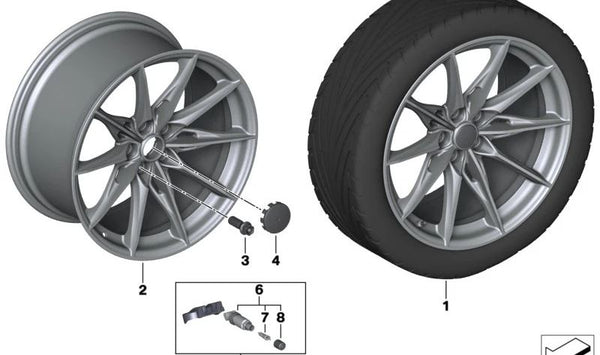 Llantas de aleación OEM 36118813060 acabado frozen gunmetal para BMW Serie 3 (F30, G20), Serie 4 (F32, F33, F36) y otros modelos compatibles. Original BMW.