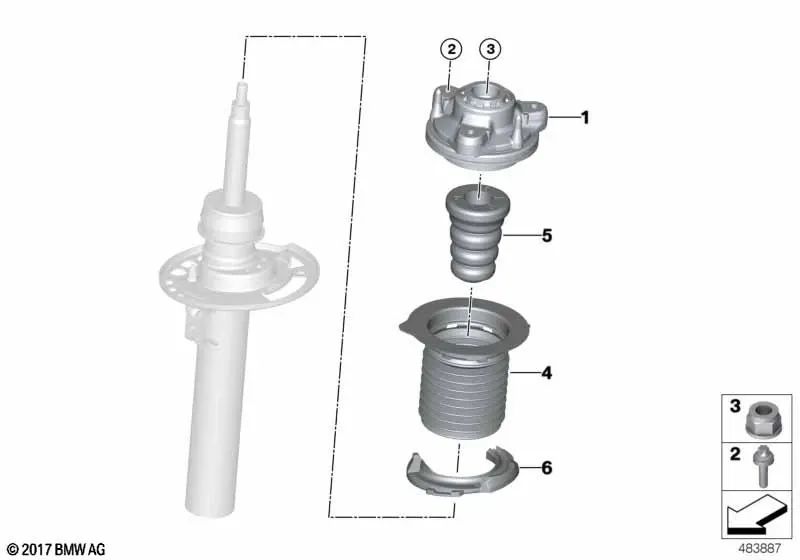 Protección de varilla del pistón superior para BMW X3 F97, F97N, X4 F98, F98N (OEM 31339503074). Original BMW