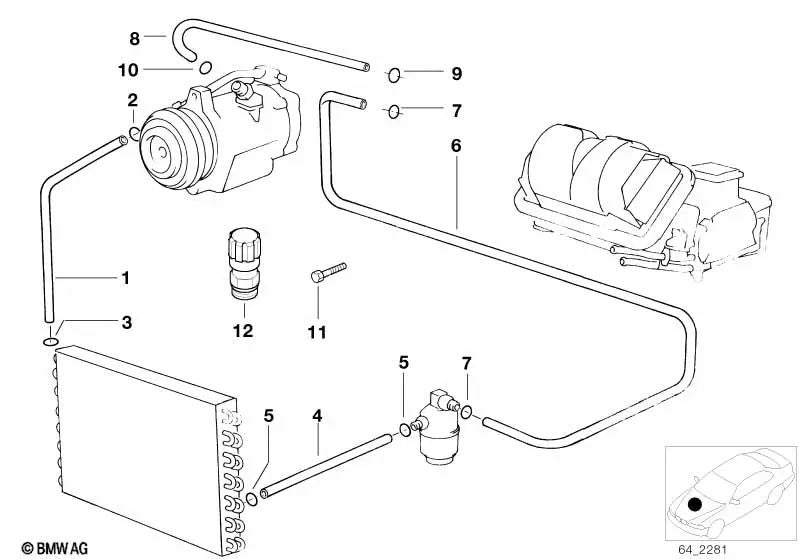 Evaporator-Compressor suction pipe for BMW E39 (OEM 64538376012). Original BMW.