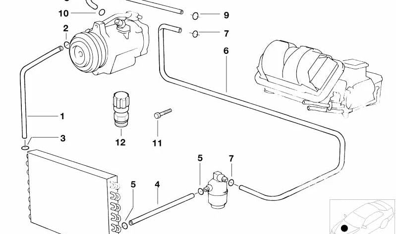 Tubería de succión del evaporador al compresor OEM 64538371320 para BMW E39. Original BMW.